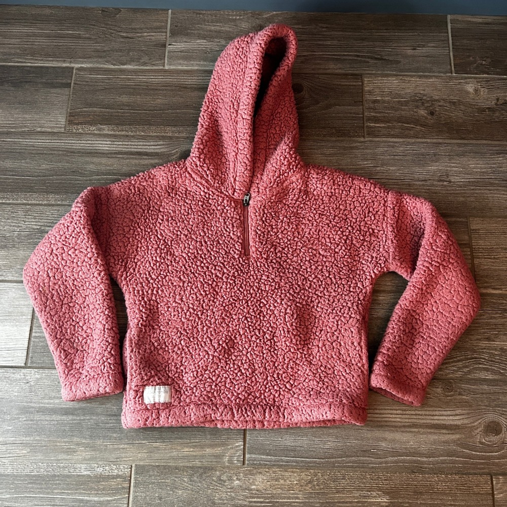 Abercrombie Kids Pink Sherpa Fleece Cropped Pullover Hoodie Size 11/12 Valentine